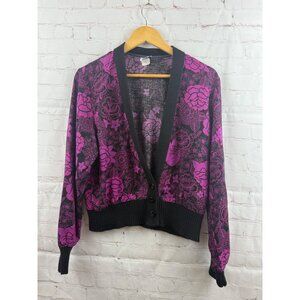 Vintage Eva Top Womens Size 13/14 Purple, Pink Black Floral Casual Cardigan